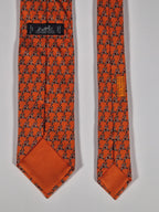 Hermès silk tie orange Jockey on lama equestrian 605726 PA