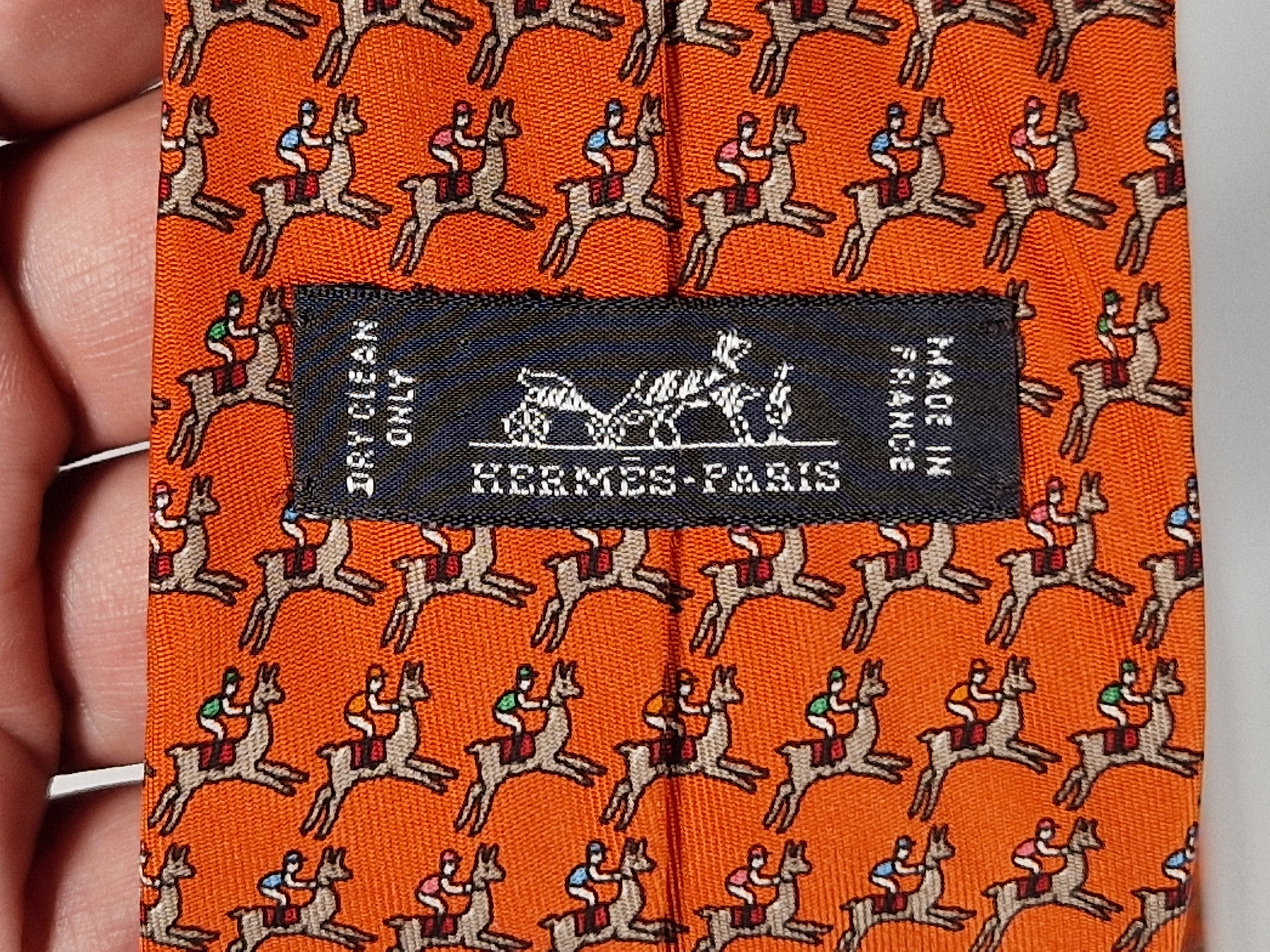Hermès silk tie orange Jockey on lama equestrian 605726 PA