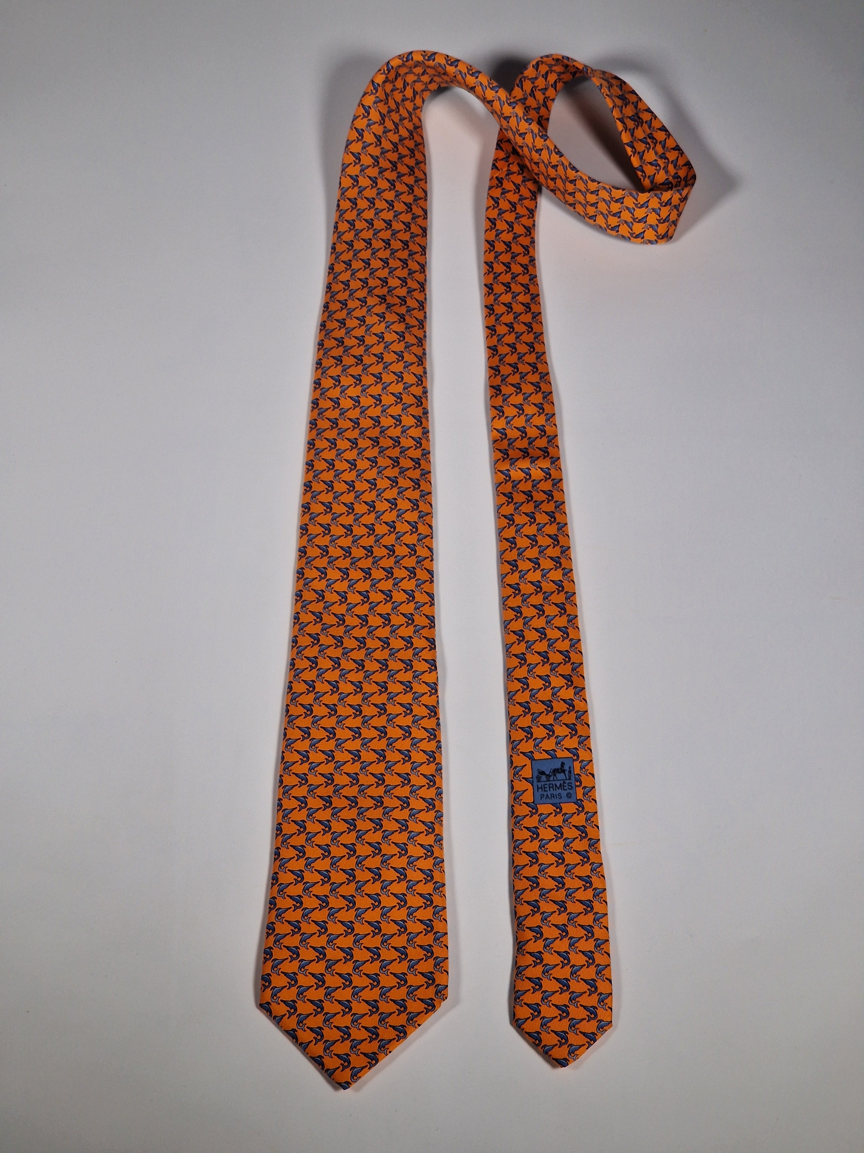 Hermès silk tie orange fish pattern Hermès 605748 HA tie orange