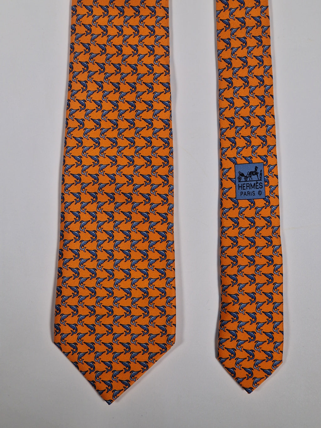 Hermès silk tie orange fish pattern Hermès 605748 HA tie orange
