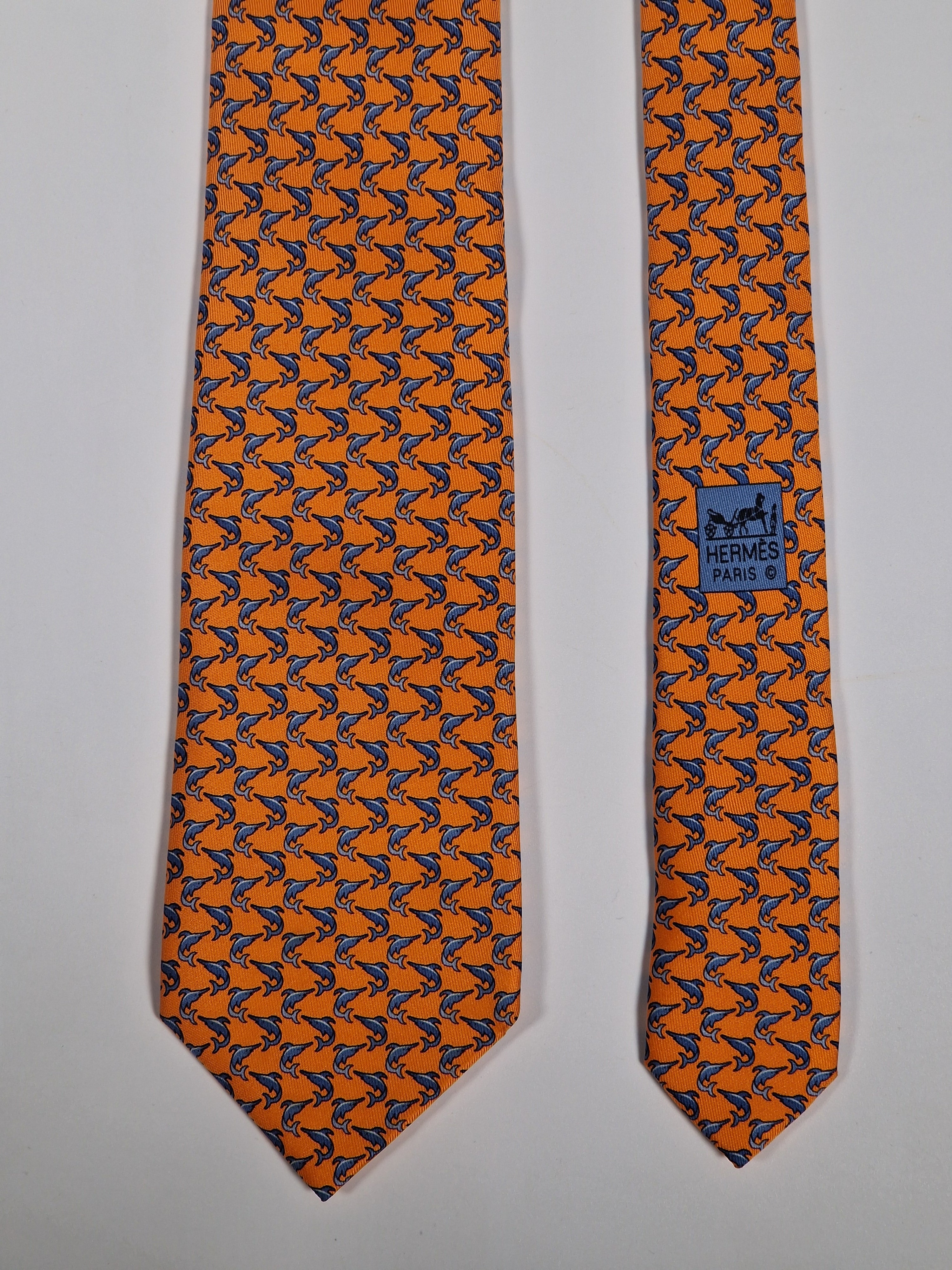 Hermès silk tie orange fish pattern Hermès 605748 HA tie orange