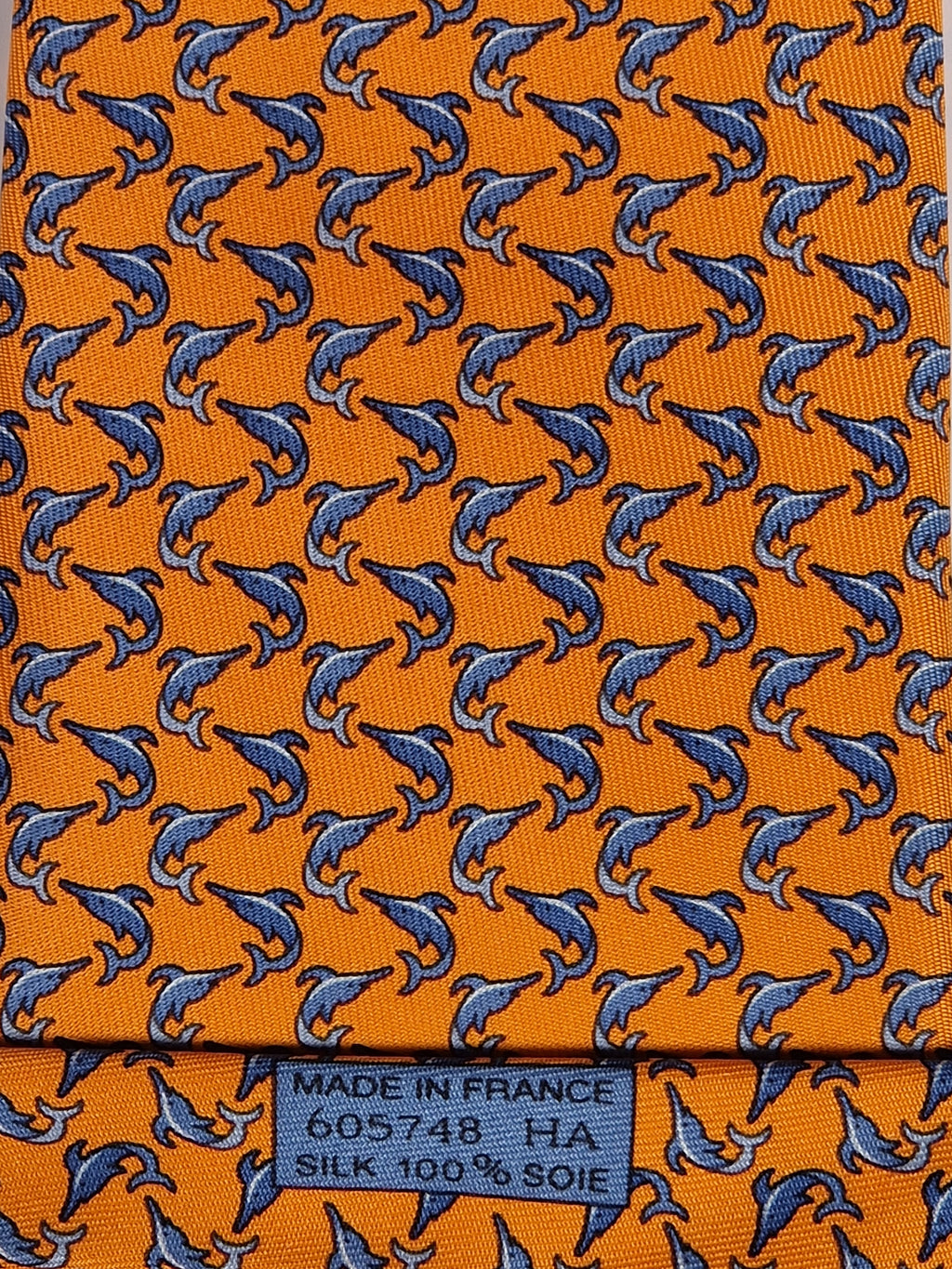 Hermès silk tie orange fish pattern Hermès 605748 HA tie orange
