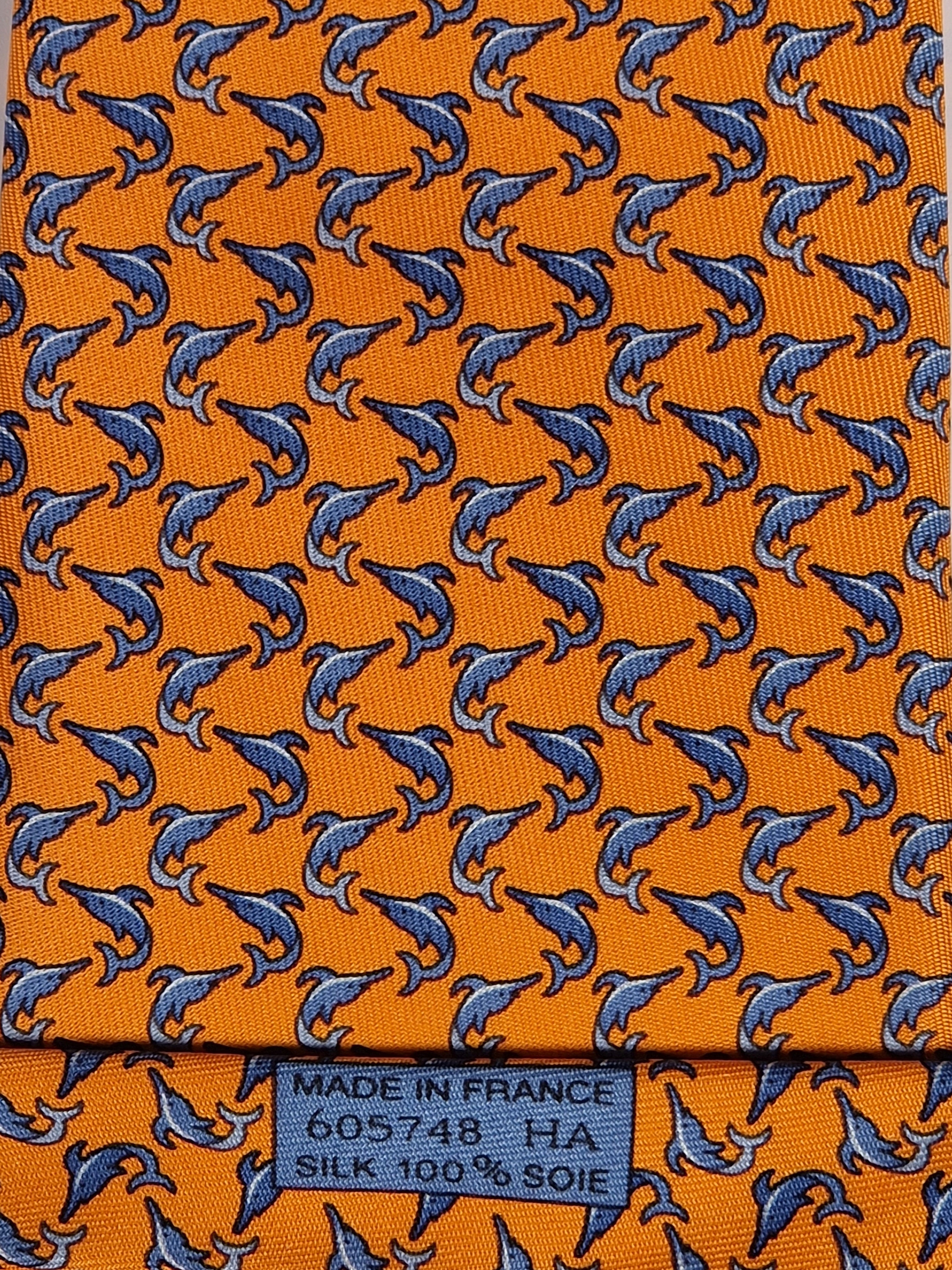 Hermès silk tie orange fish pattern Hermès 605748 HA tie orange