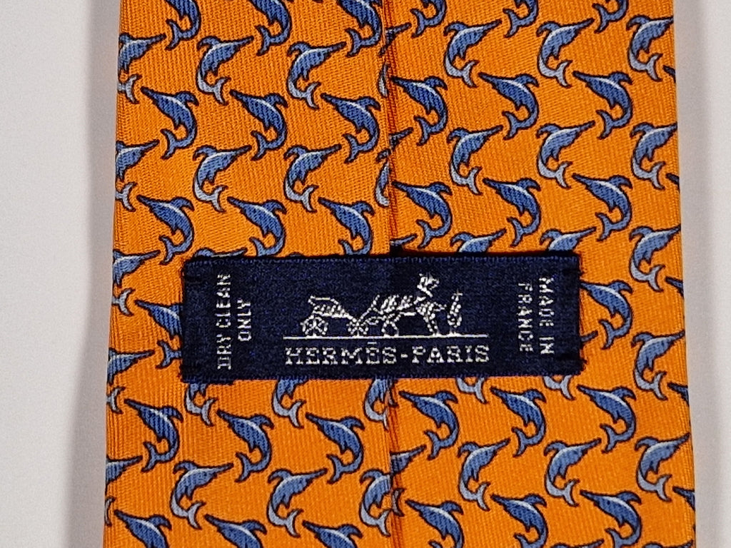 Hermès silk tie orange fish pattern Hermès 605748 HA tie orange