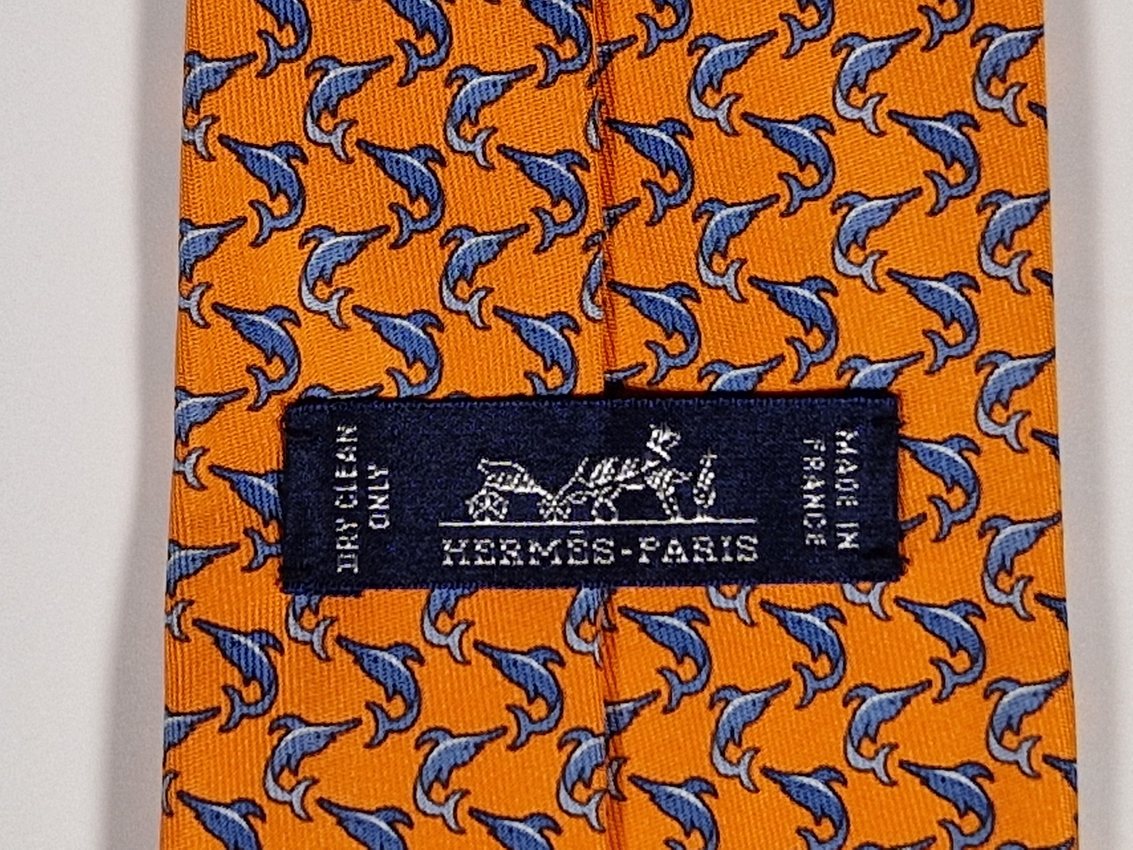 Hermès silk tie orange fish pattern Hermès 605748 HA tie orange
