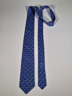 Hermès silk tie blue bird and kite whimsical pattern 605749 HA