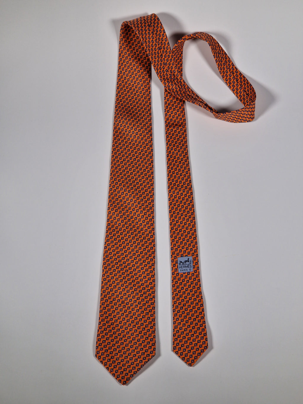 Hermès silk tie orange equestrian pattern 605778 HA