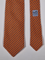 Hermès silk tie orange equestrian pattern 605778 HA