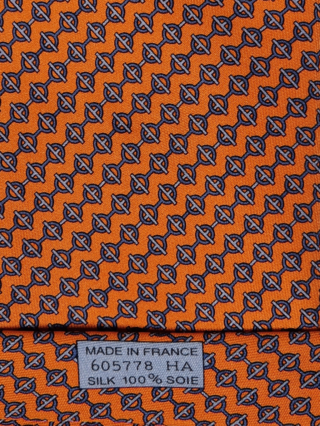 Hermès silk tie orange equestrian pattern 605778 HA