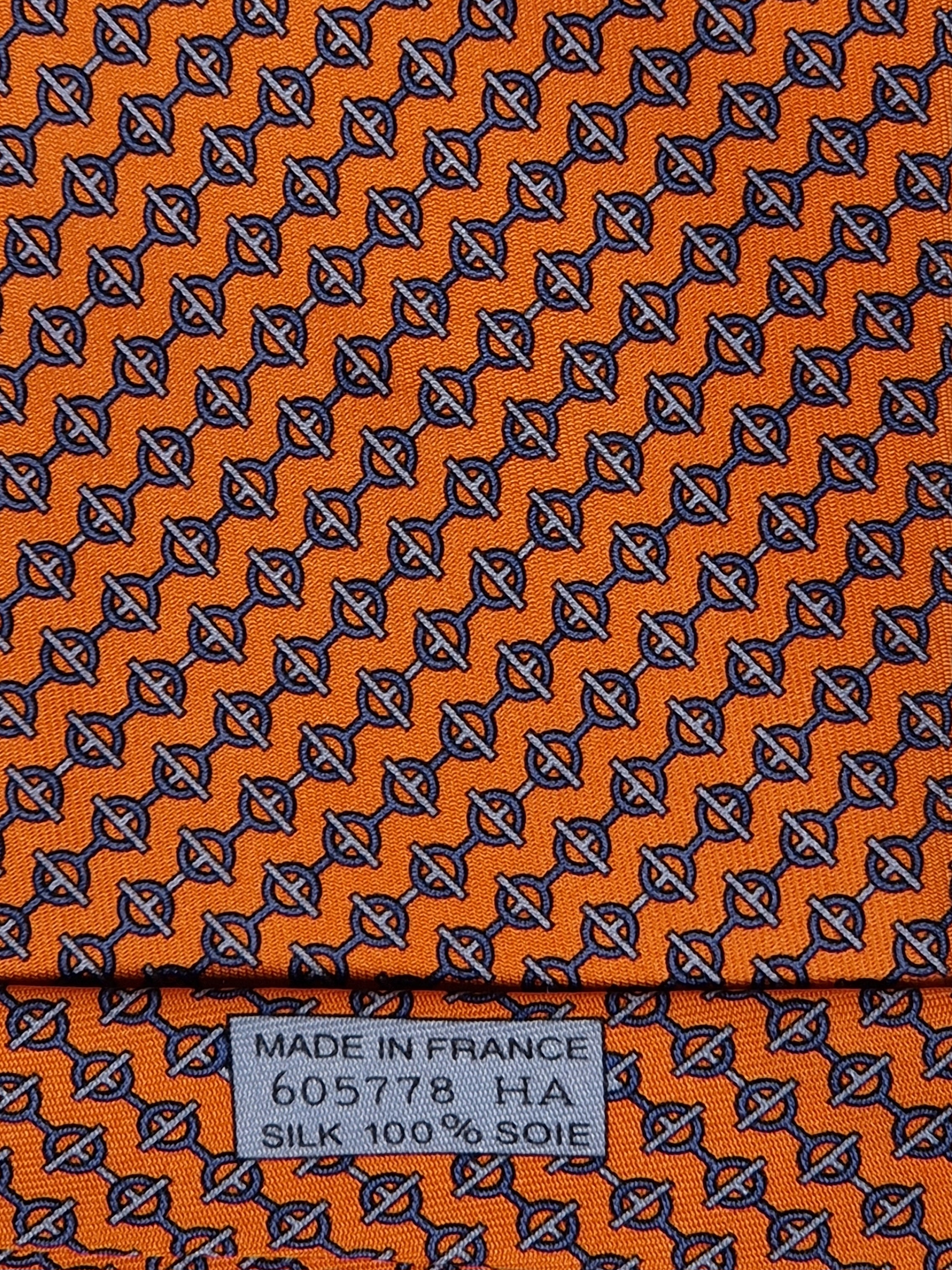 Hermès silk tie orange equestrian pattern 605778 HA