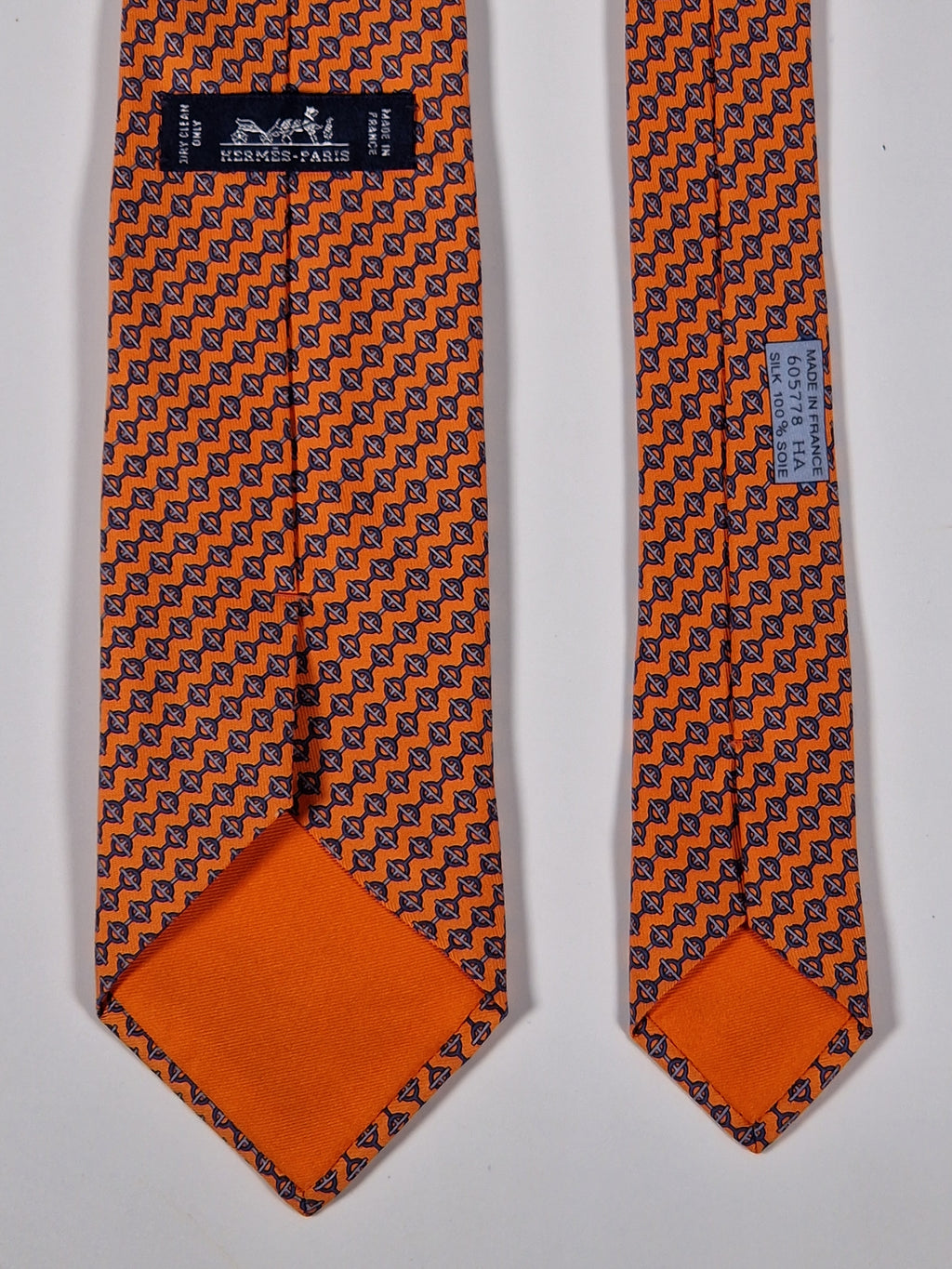 Hermès silk tie orange equestrian pattern 605778 HA