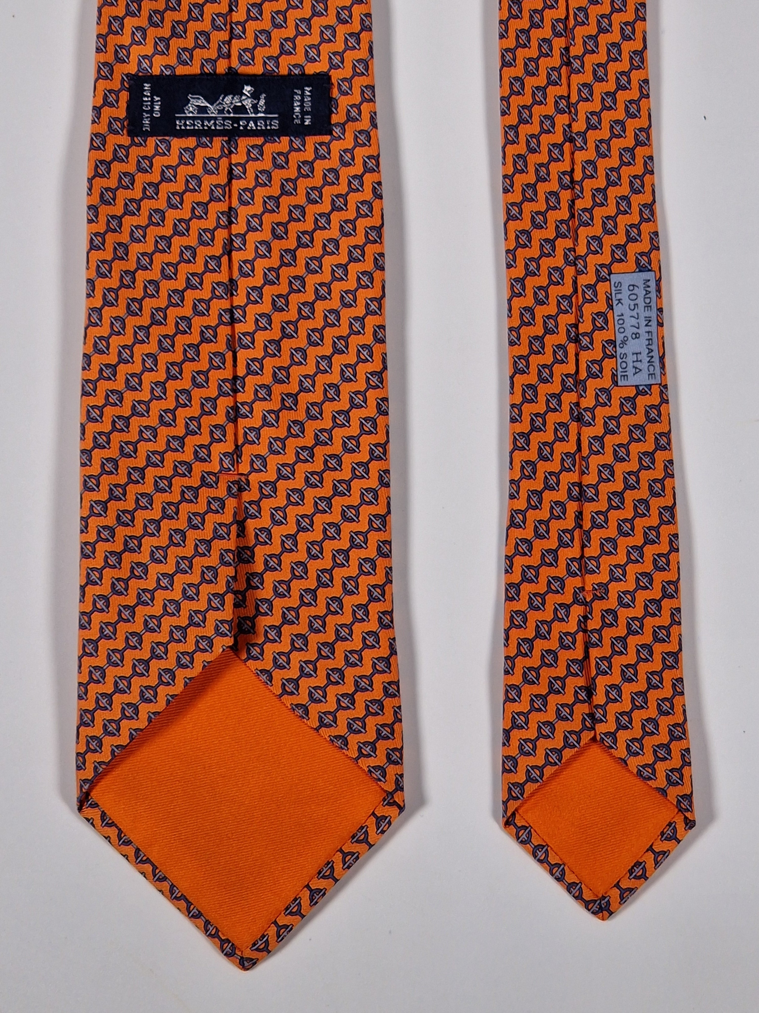 Hermès silk tie orange equestrian pattern 605778 HA