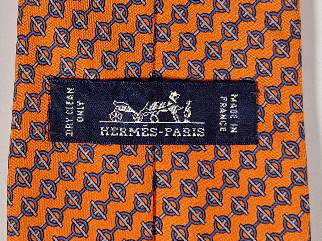 Hermès silk tie orange equestrian pattern 605778 HA