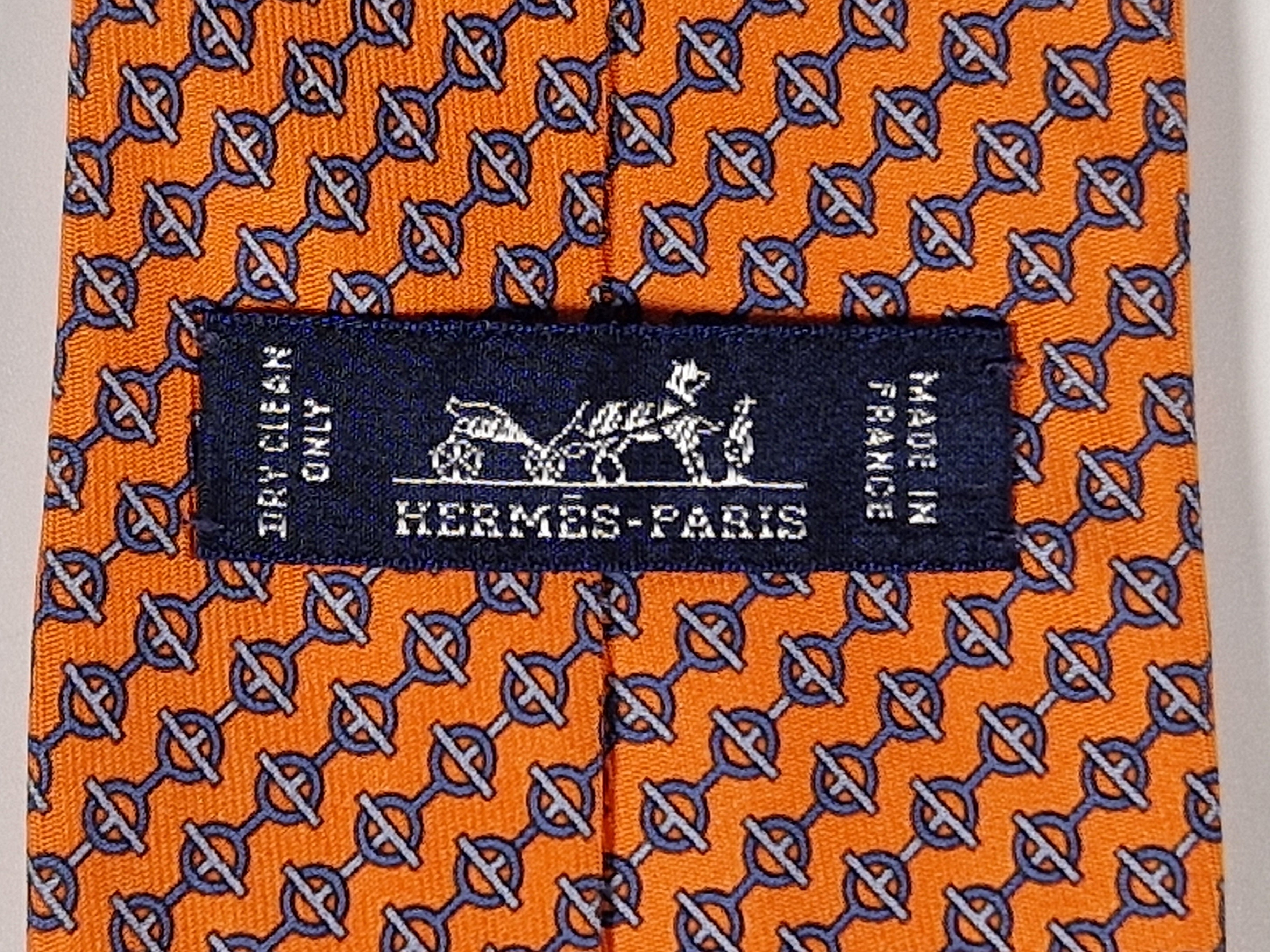 Hermès silk tie orange equestrian pattern 605778 HA