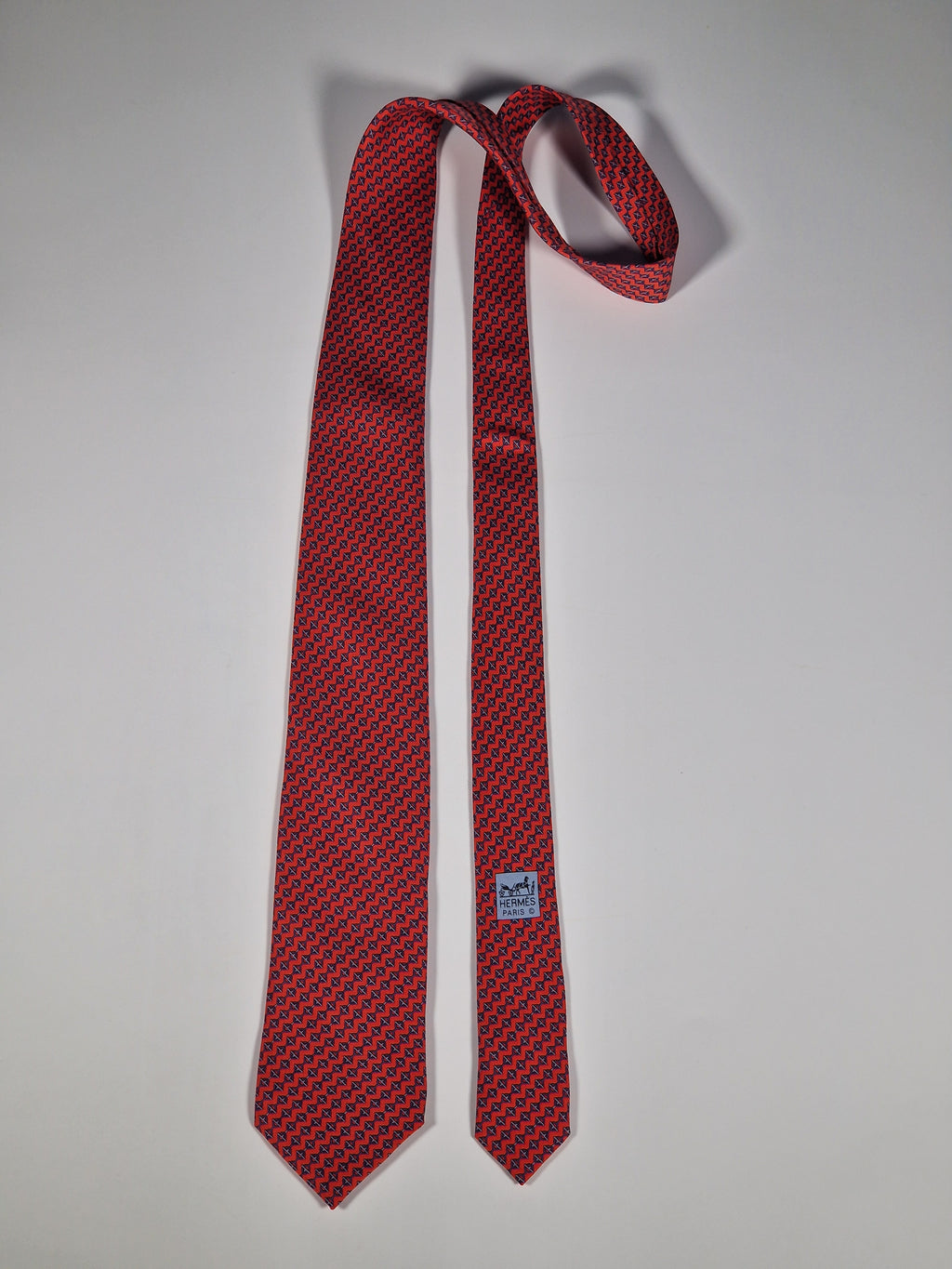 Hermès silk tie red Equestrian pattern 605778 HA