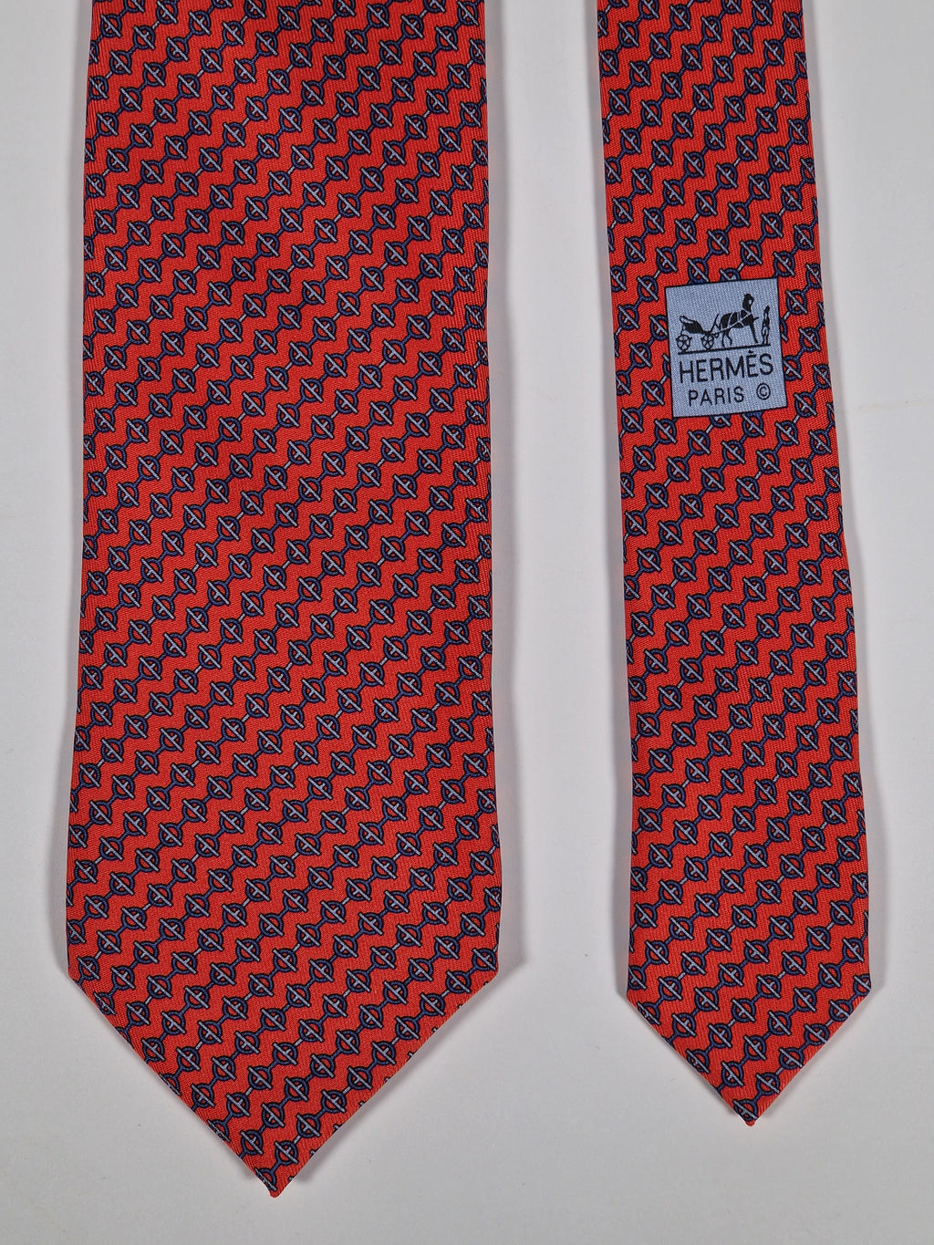 Hermès silk tie red Equestrian pattern 605778 HA