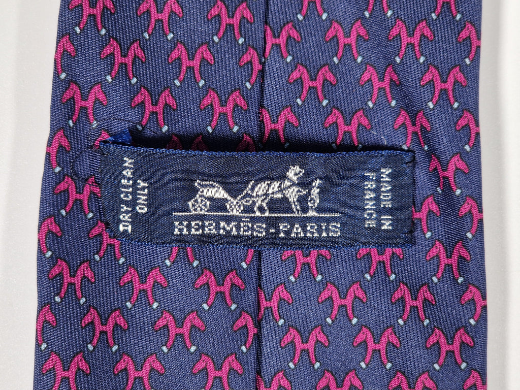 605781 Hermès tie blue H pattern 605781 HA