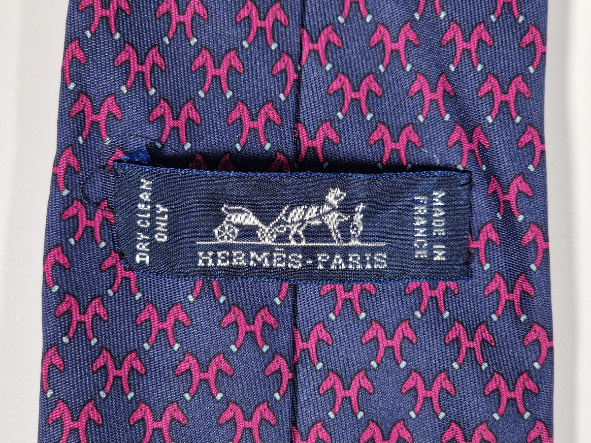 605781 Hermès tie blue H pattern 605781 HA
