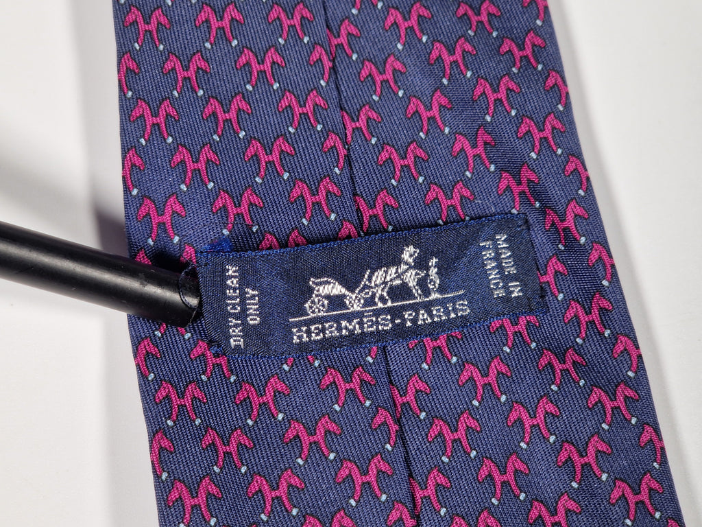 605781 Hermès tie blue H pattern 605781 HA