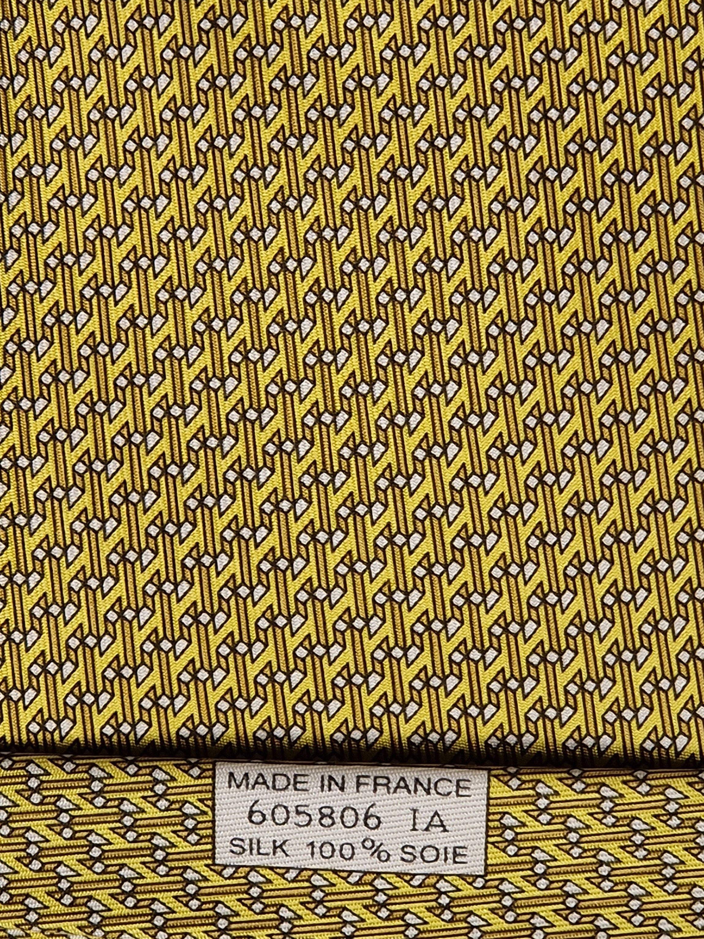 Hermès silk tie yellow H pattern 605806 IA