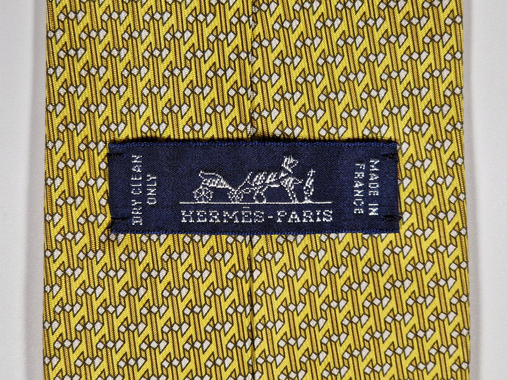 Hermès silk tie yellow H pattern 605806 IA