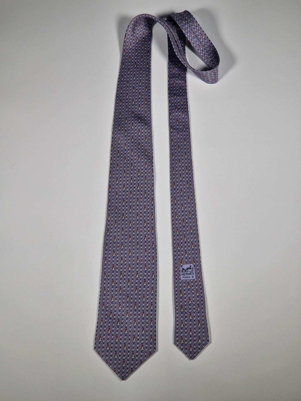 Hermès silk tie grey equestrian pattern 605813 IA