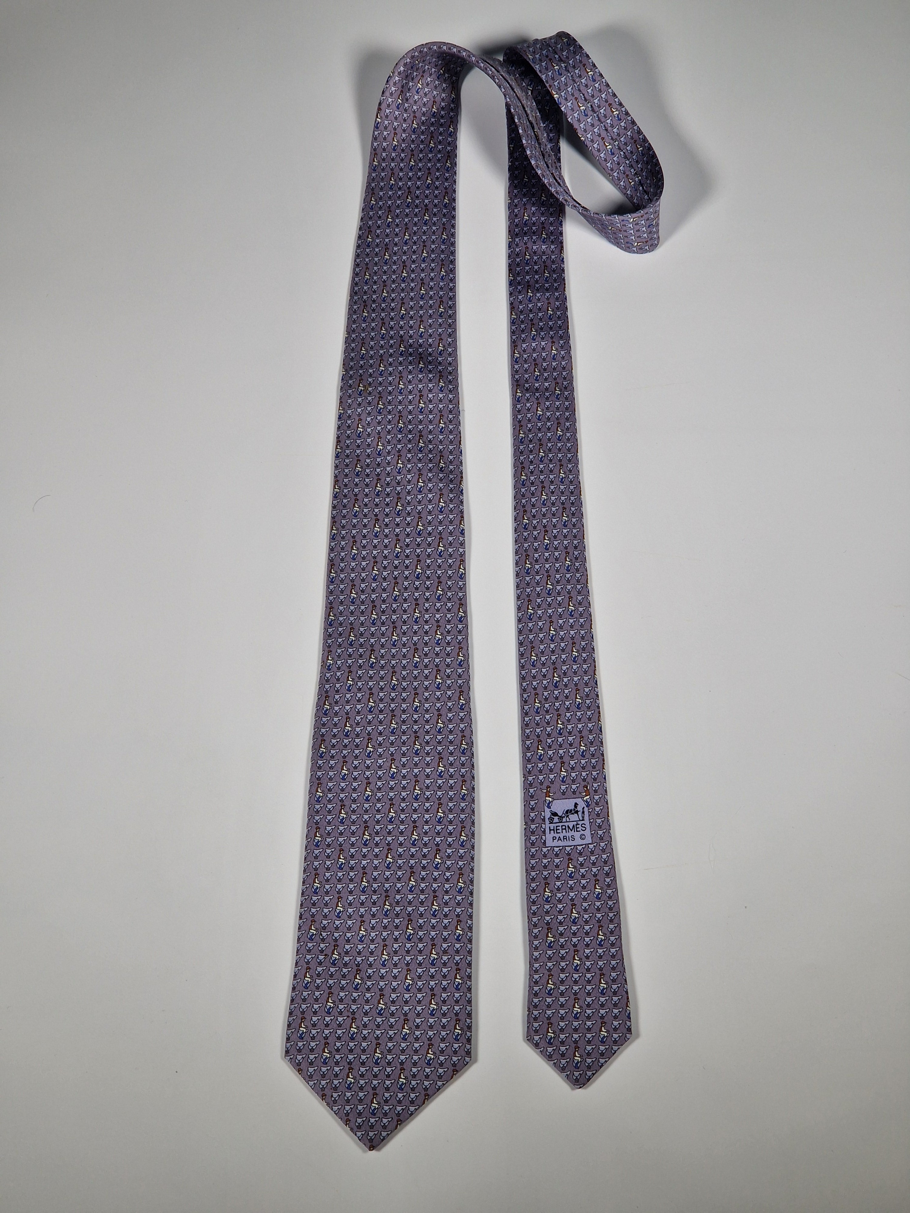 Hermès silk tie grey equestrian pattern 605813 IA