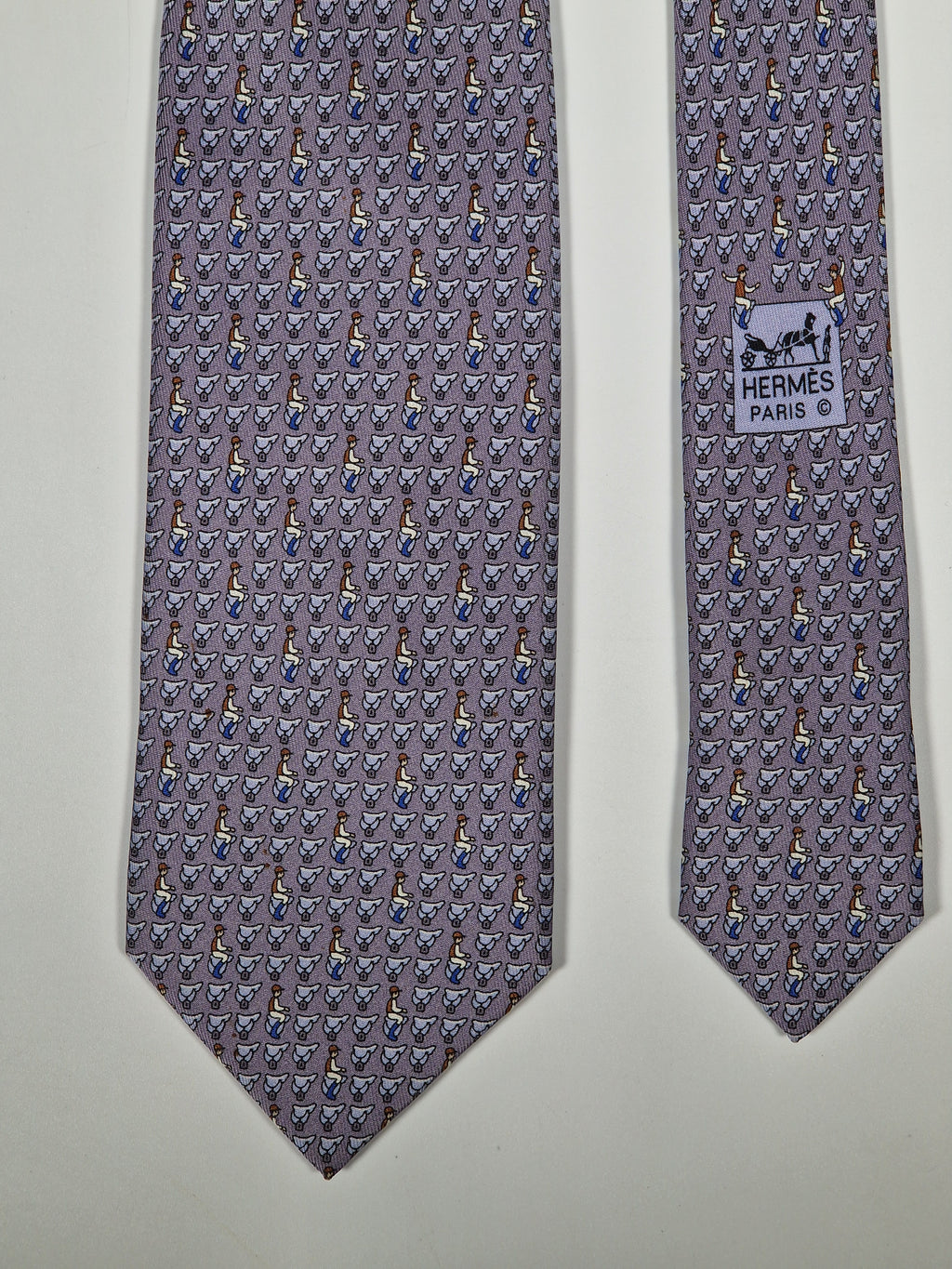 Hermès silk tie grey equestrian pattern 605813 IA