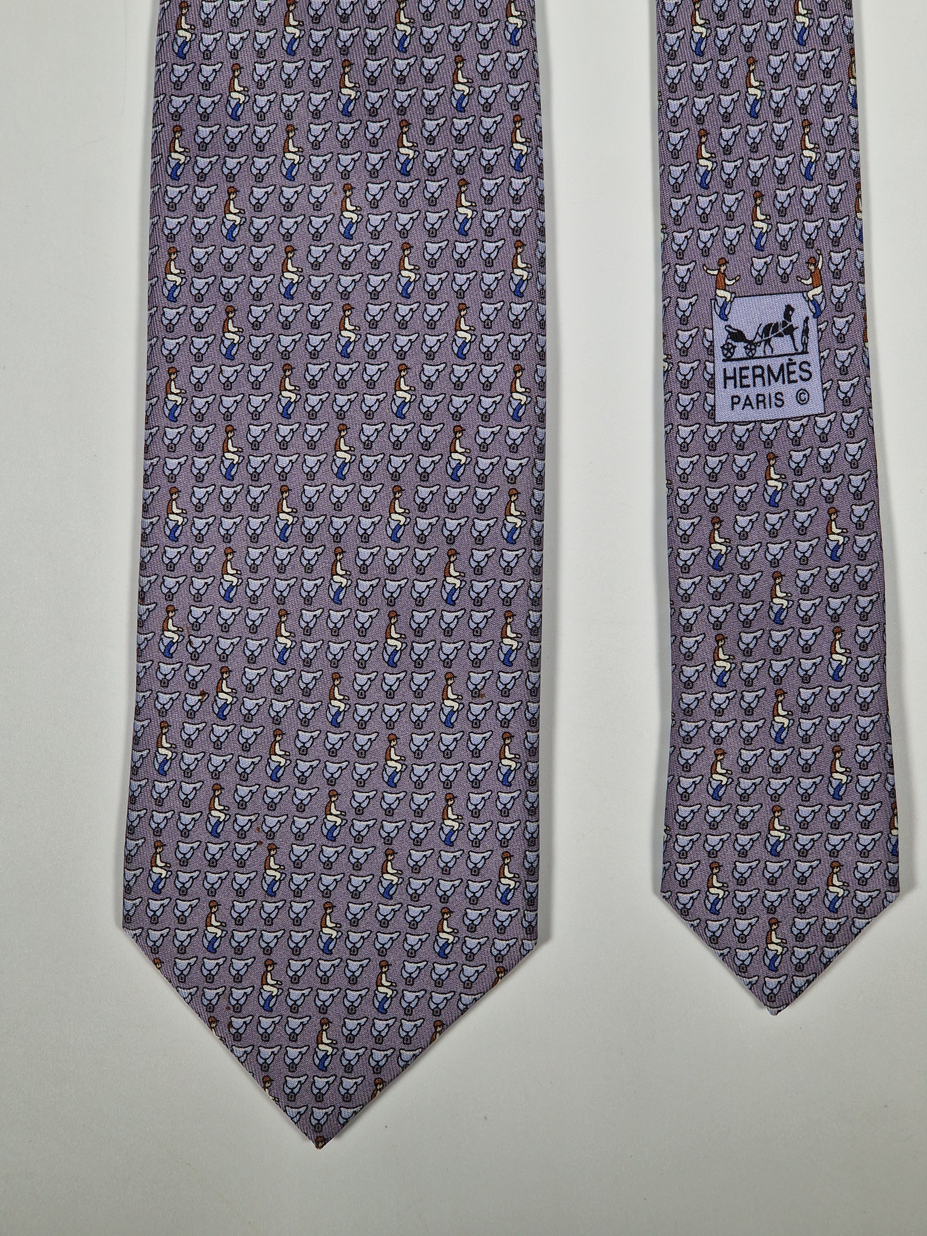 Hermès silk tie grey equestrian pattern 605813 IA