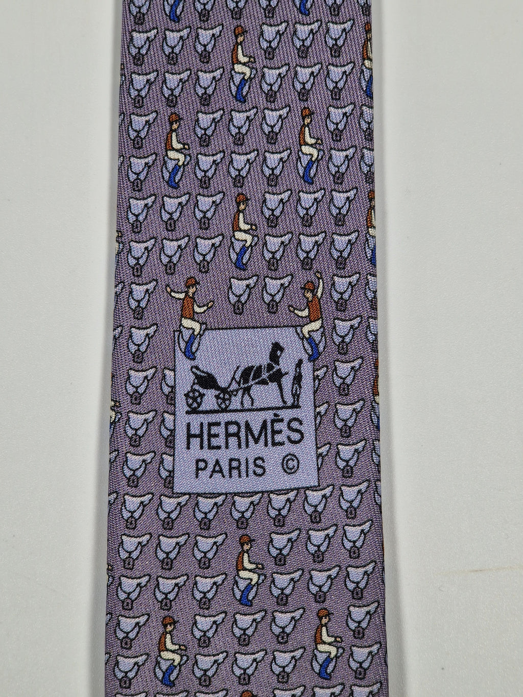 Hermès silk tie grey equestrian pattern 605813 IA