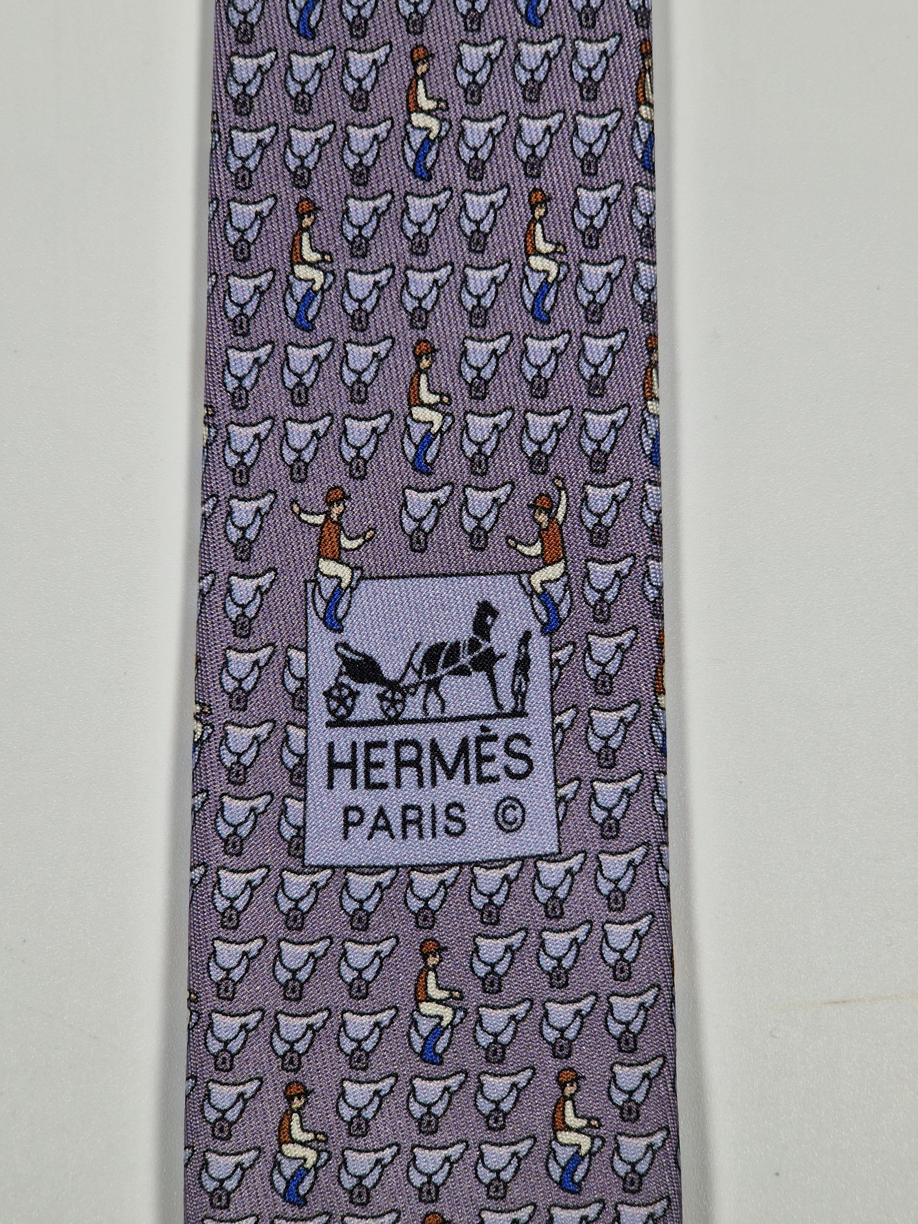 Hermès silk tie grey equestrian pattern 605813 IA