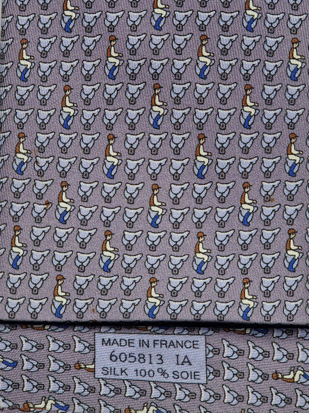 Hermès silk tie grey equestrian pattern 605813 IA