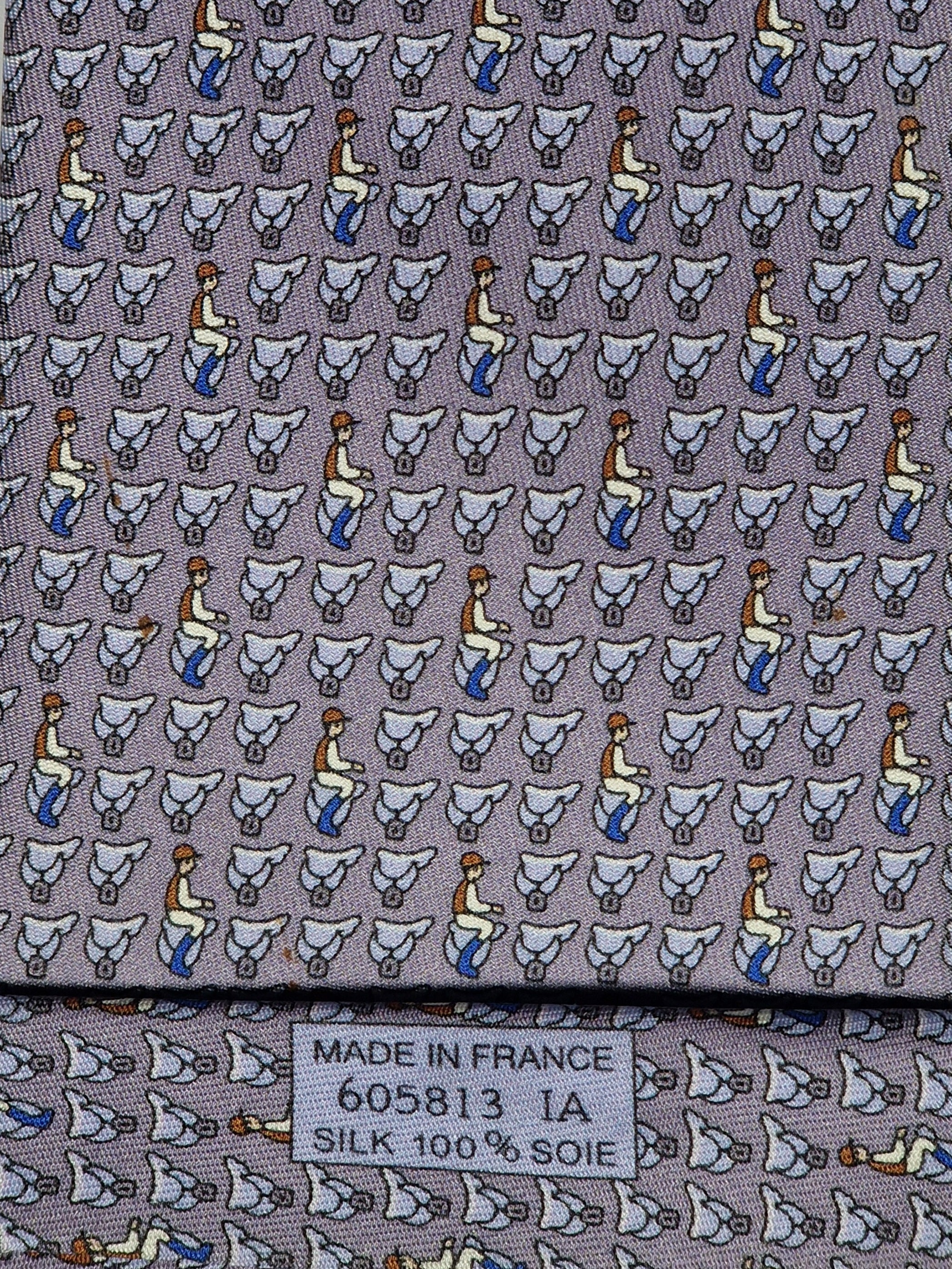 Hermès silk tie grey equestrian pattern 605813 IA