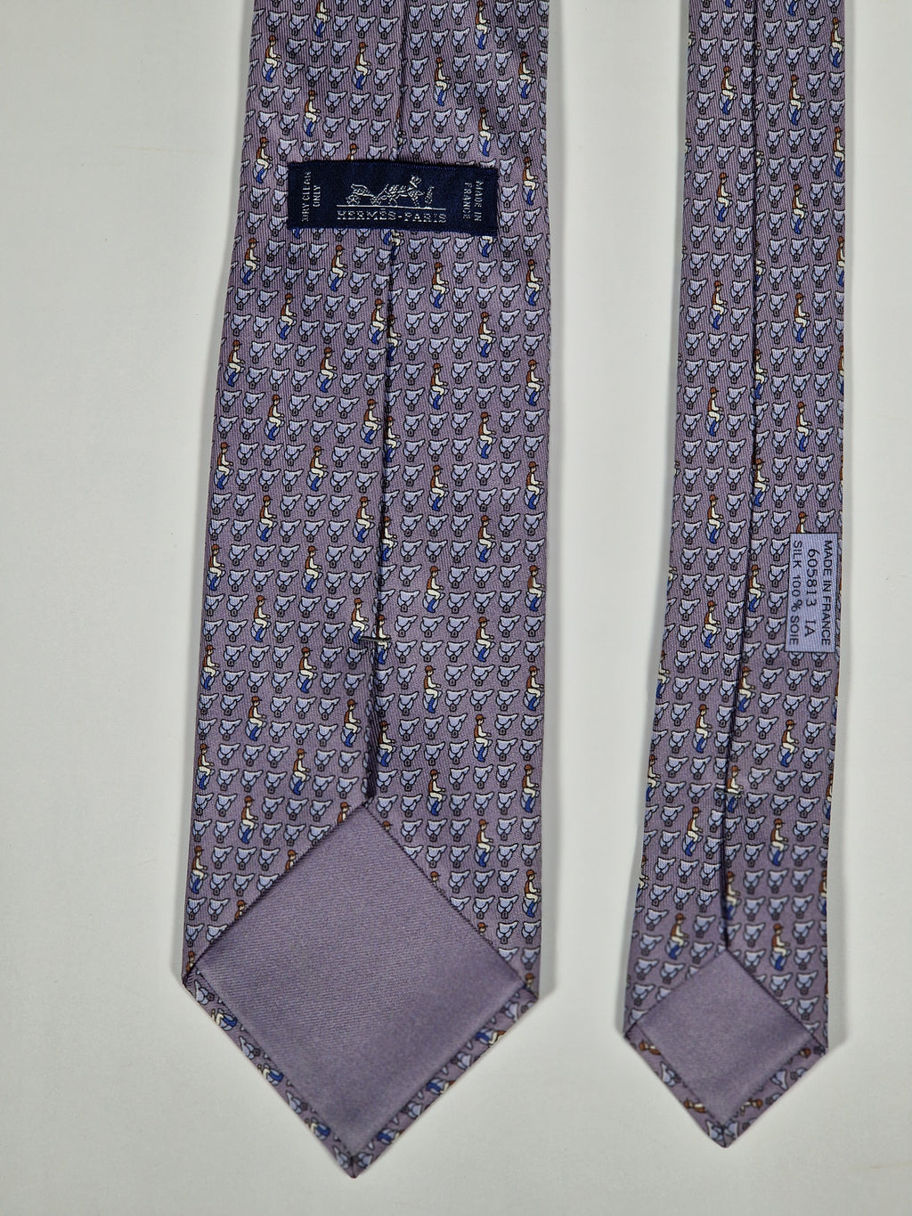 Hermès silk tie grey equestrian pattern 605813 IA