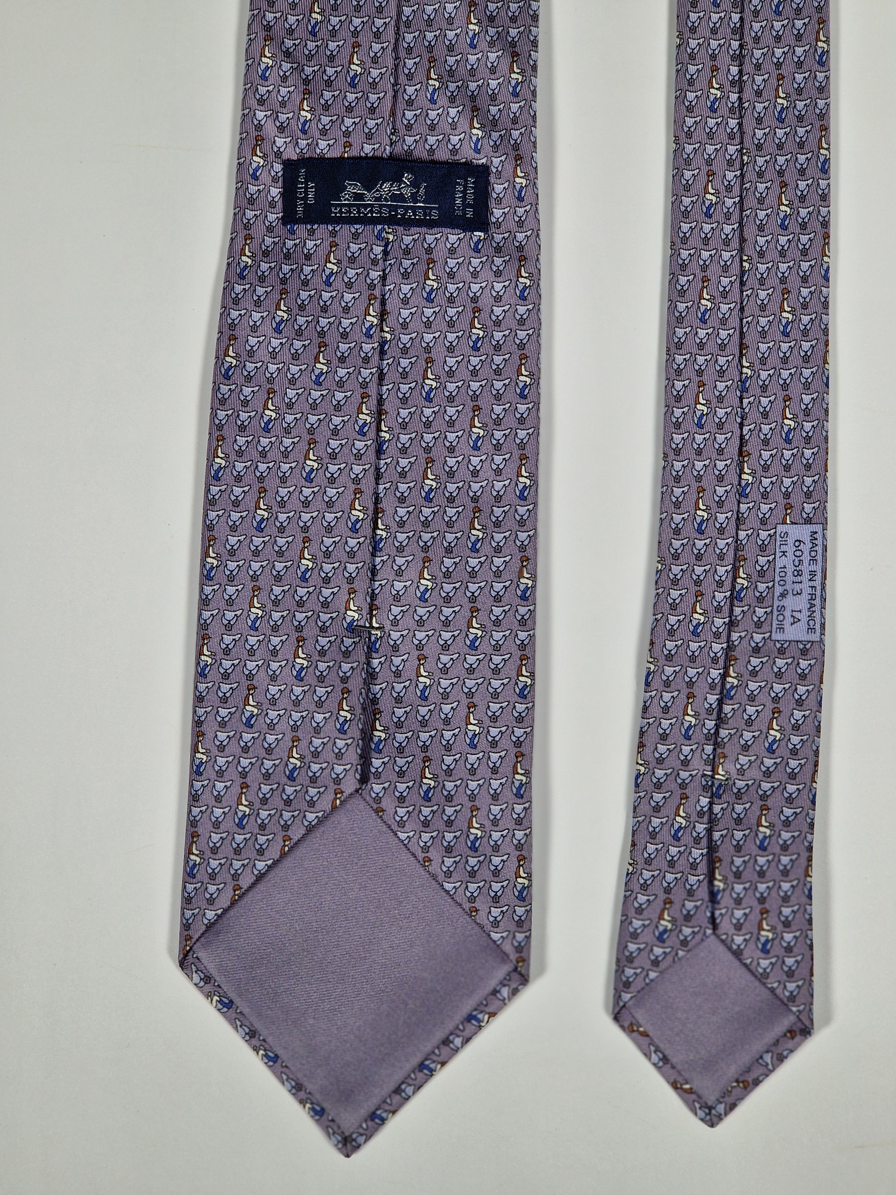 Hermès silk tie grey equestrian pattern 605813 IA
