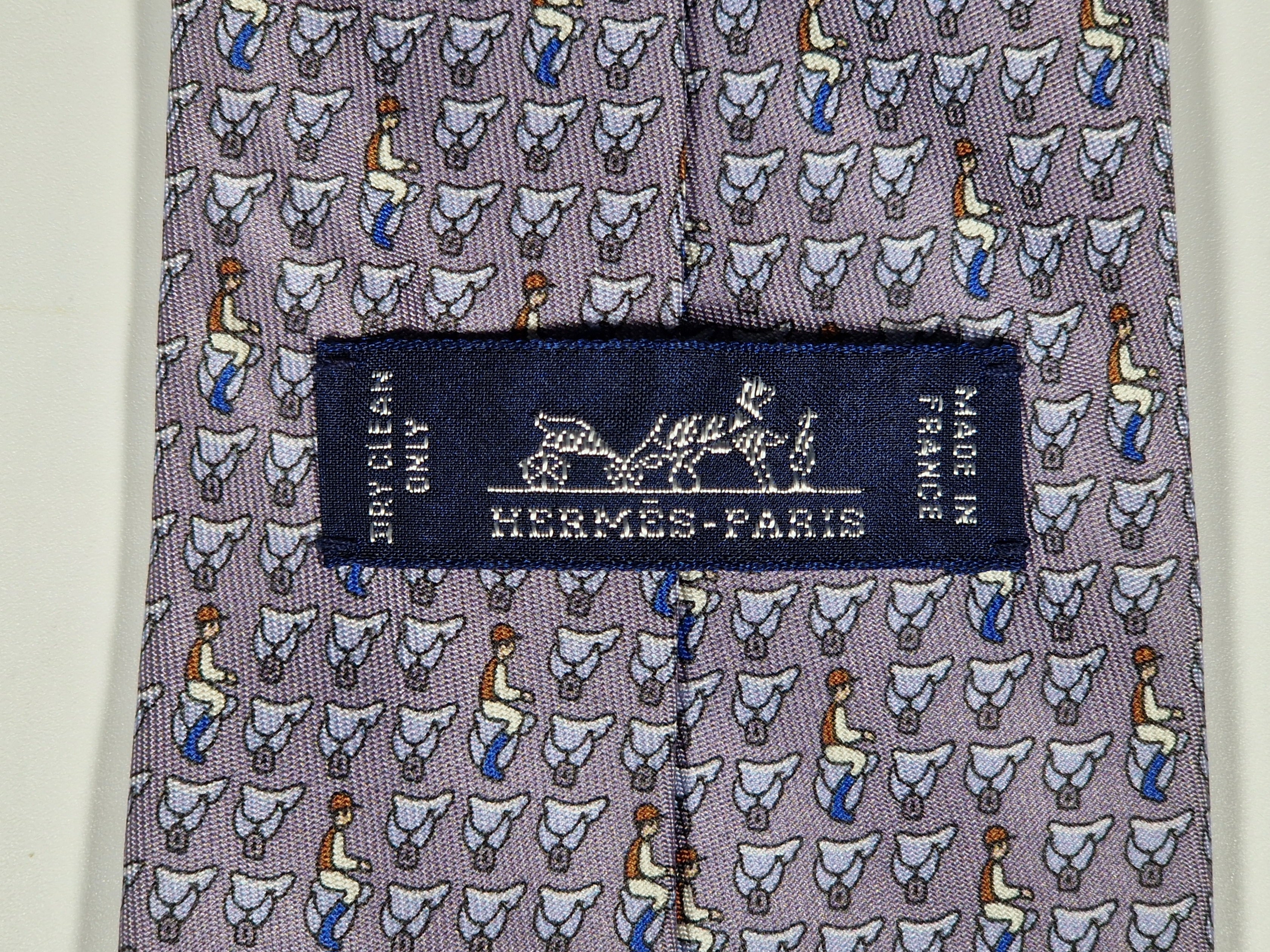 Hermès silk tie grey equestrian pattern 605813 IA