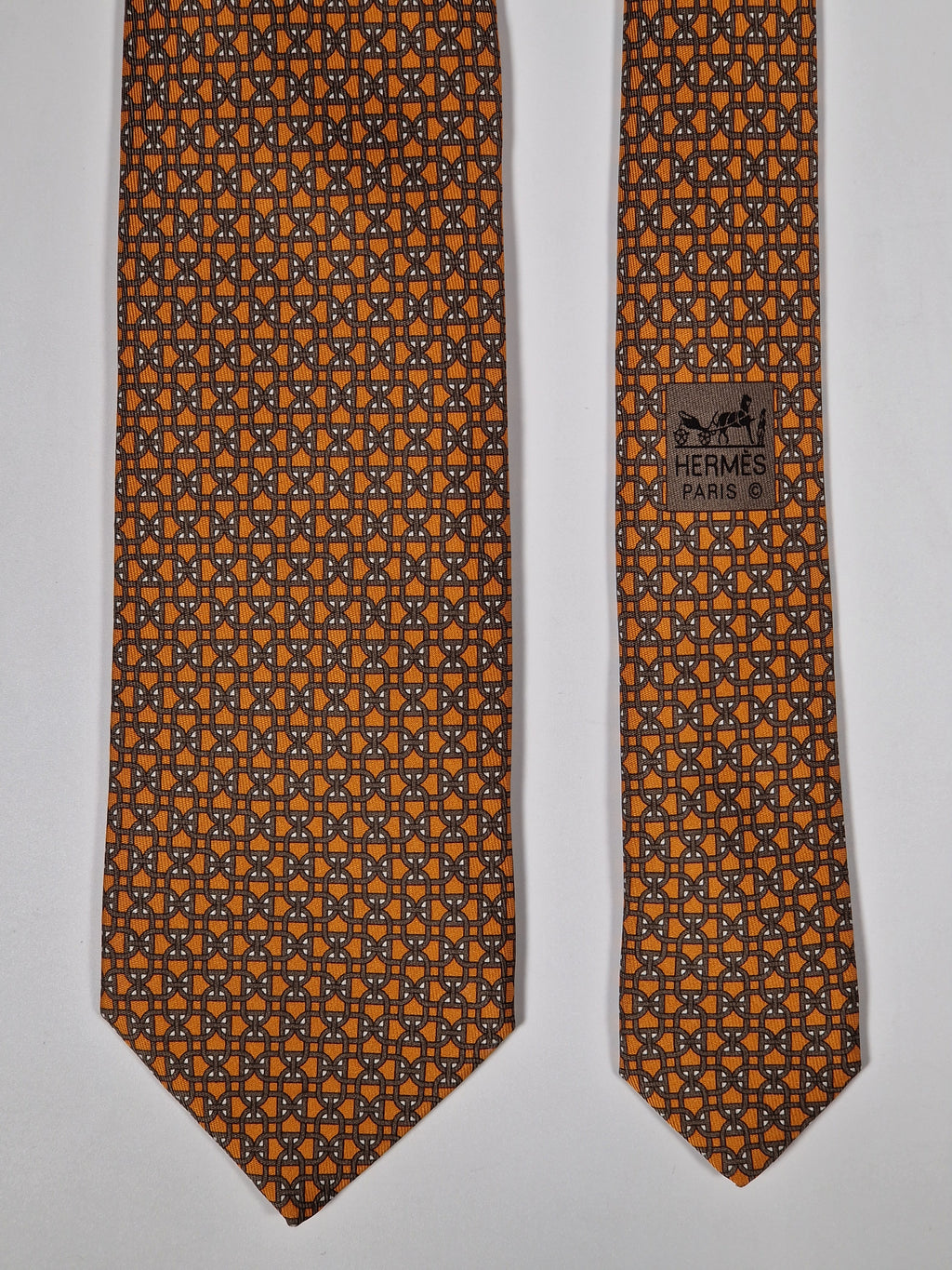 Hermès silk tie orange chain pattern 605824 IA