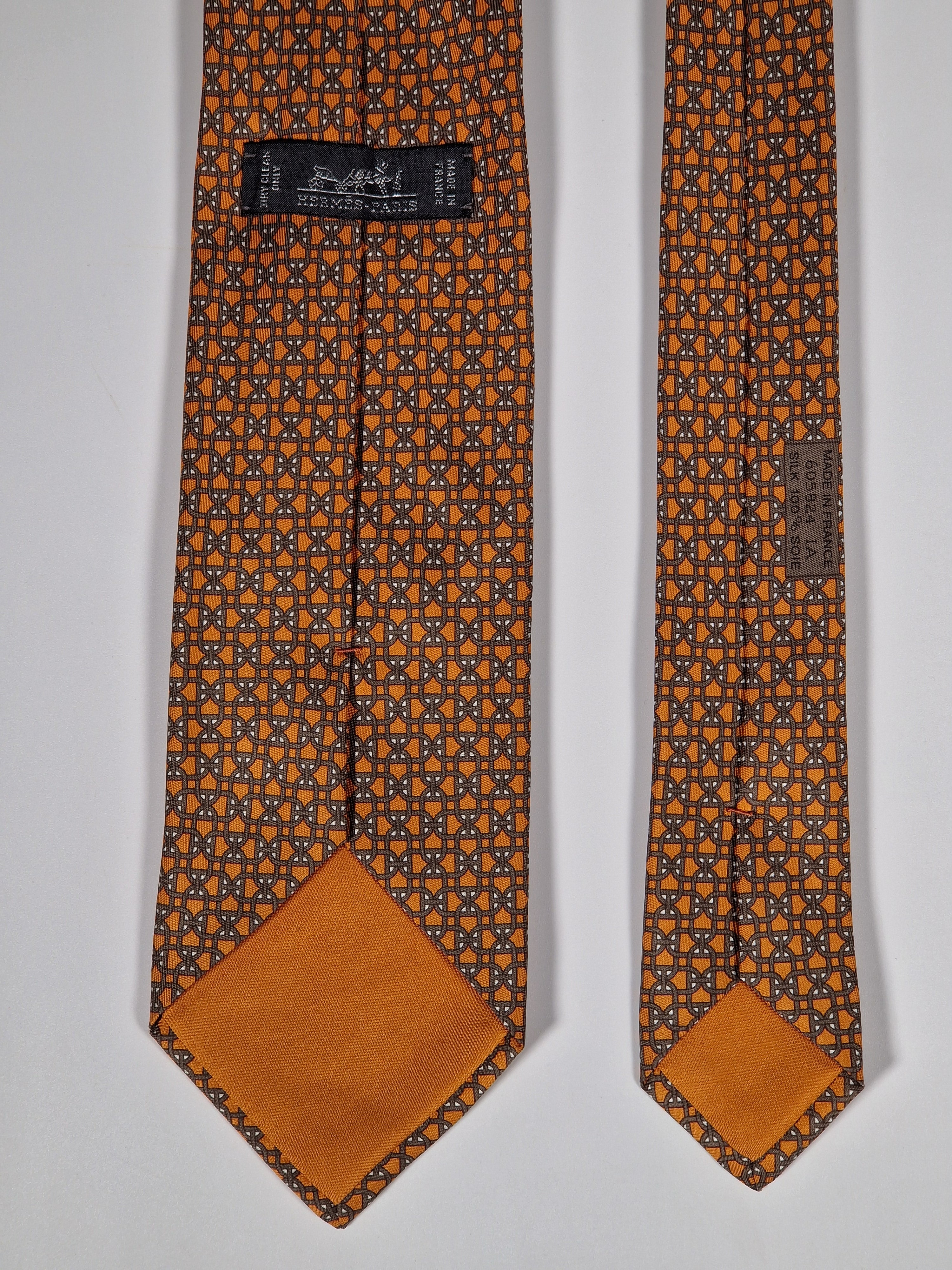 Hermès silk tie orange chain pattern 605824 IA