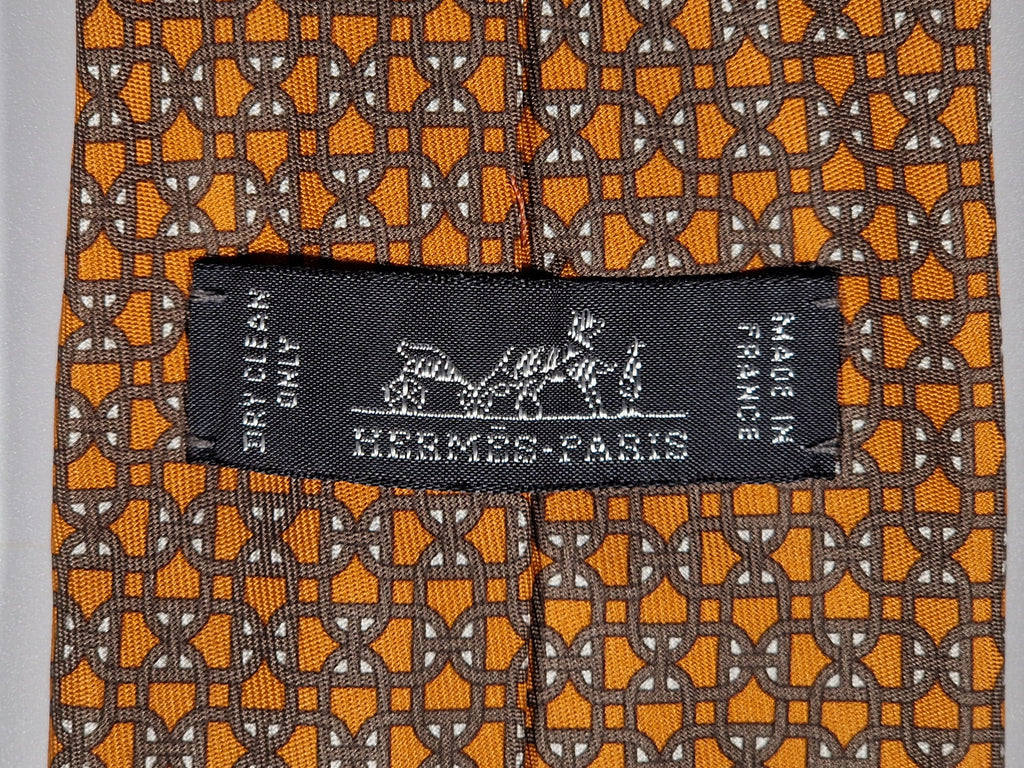 Hermès silk tie orange chain pattern 605824 IA