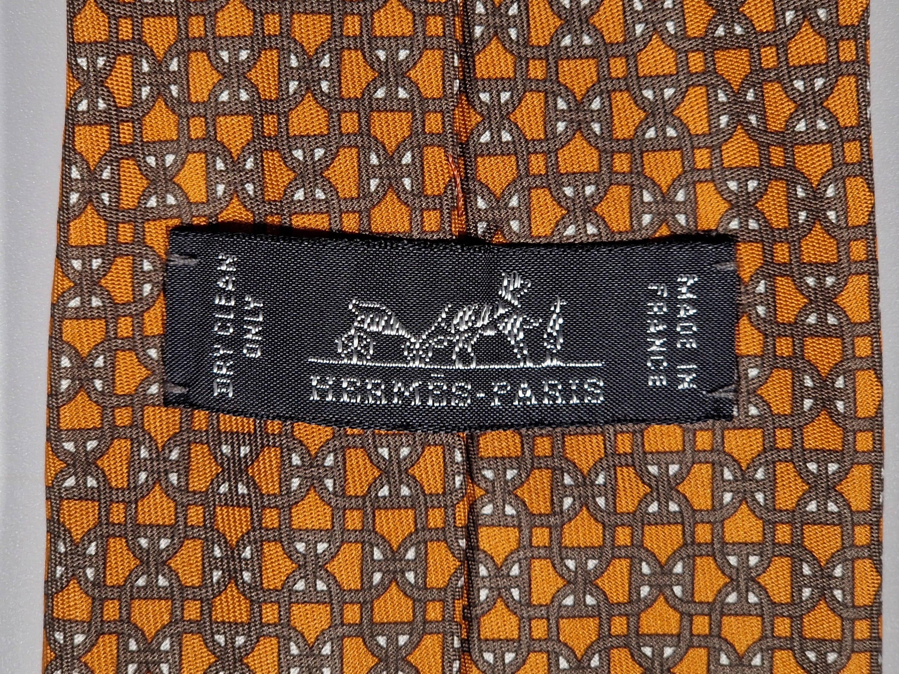 Hermès silk tie orange chain pattern 605824 IA