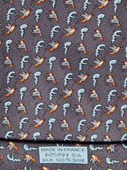 Hermés grey silk tie with bird and plant 605894 SA