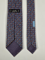 Hermés grey silk tie with bird and plant 605894 SA
