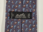 Hermés grey silk tie with bird and plant 605894 SA