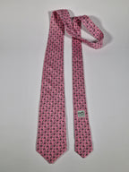 Hermès Whimsical pink silk tie, bird and plant 605894 SA