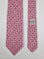 Hermès Whimsical pink silk tie, bird and plant 605894 SA