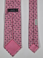 Hermès Whimsical pink silk tie, bird and plant 605894 SA
