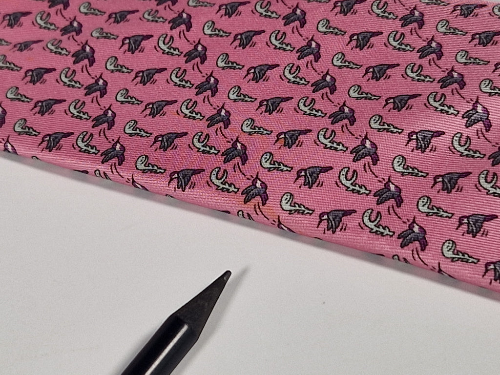 Hermès Whimsical pink silk tie, bird and plant 605894 SA