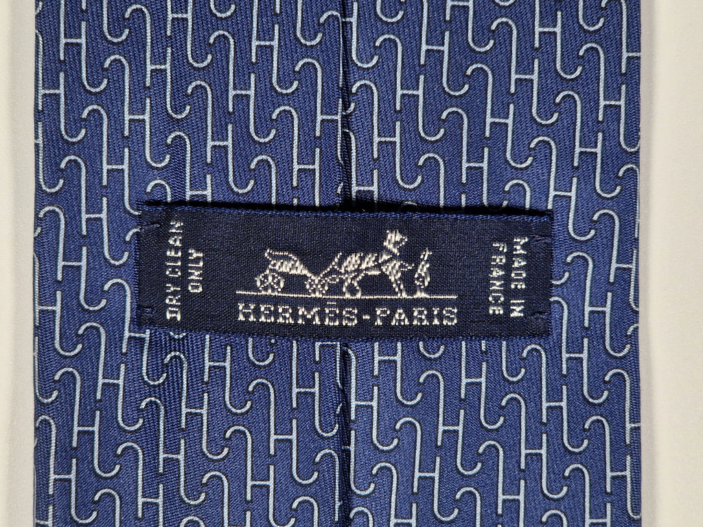 Hermès silk tie blue H pattern 605906 SA