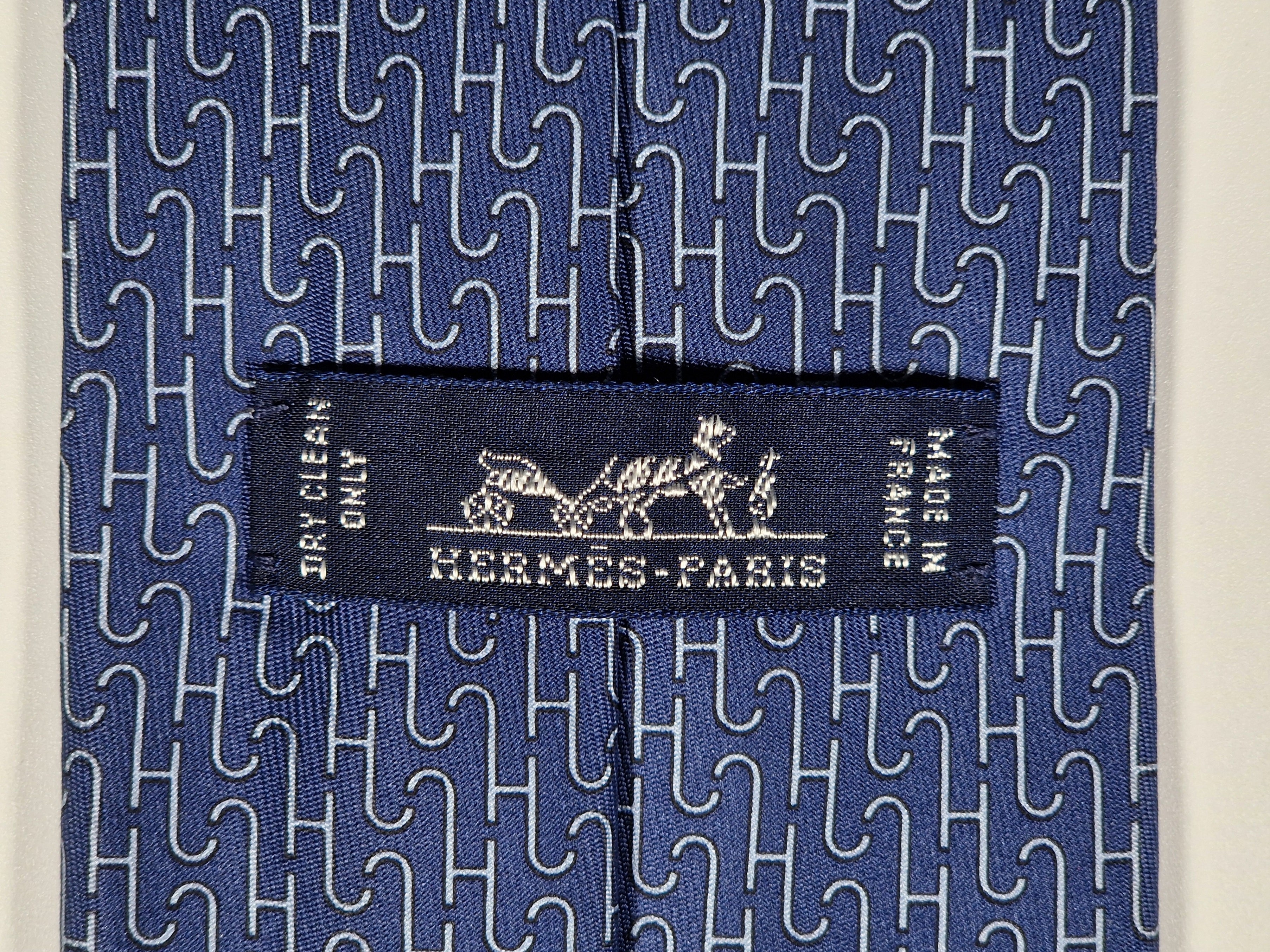 Hermès silk tie blue H pattern 605906 SA