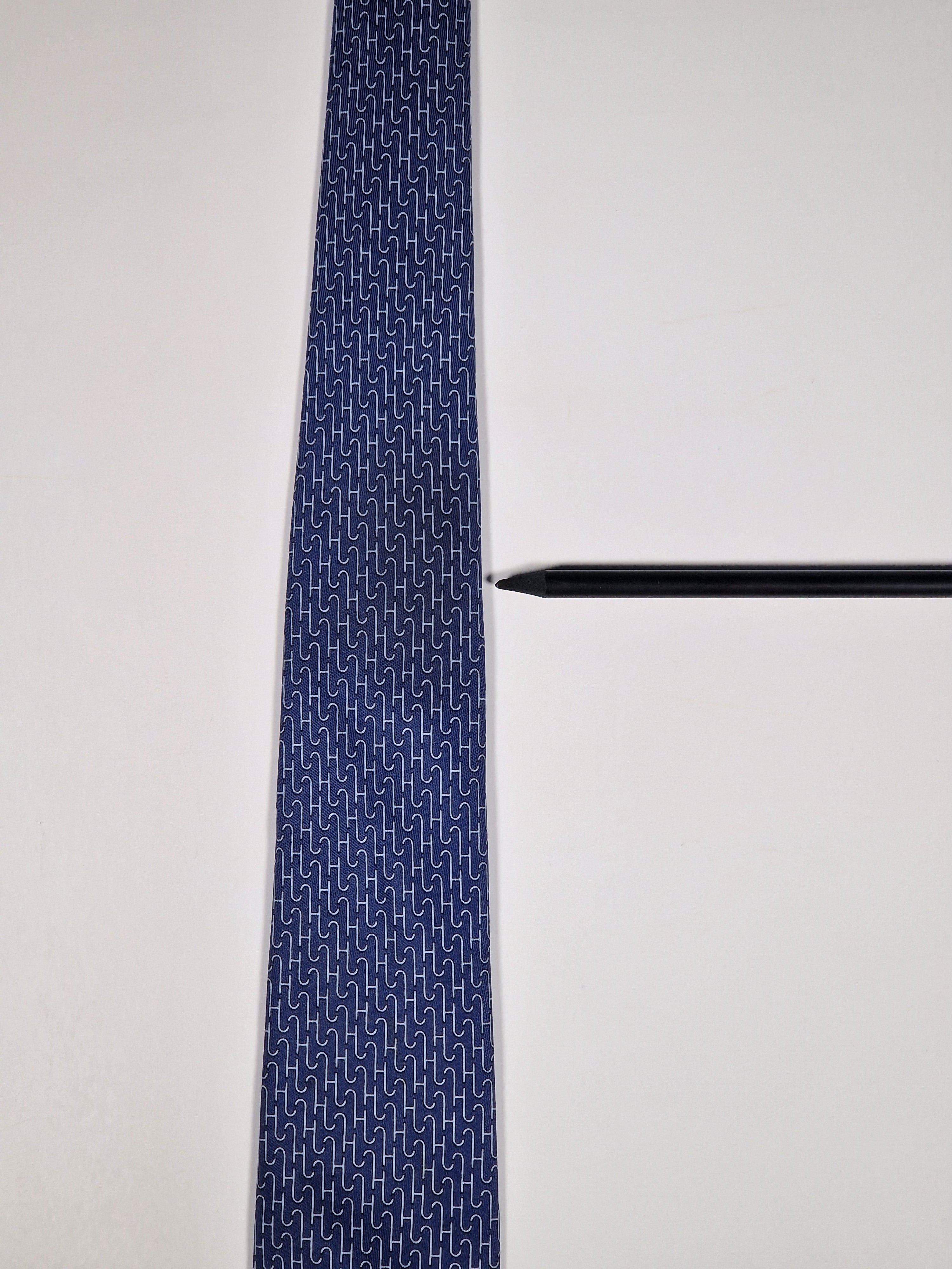 Hermès silk tie blue H pattern 605906 SA